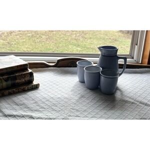 Lilien Porzellan Austria Gray Blue Stripe Pitcher & cups MCM Coffee Set Cafe